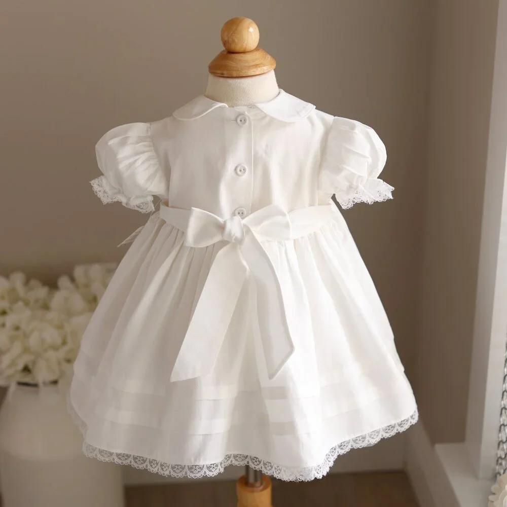 White Smocked Dress 9/12 Month Hand Embroidery Flower Girl Spring Portrait